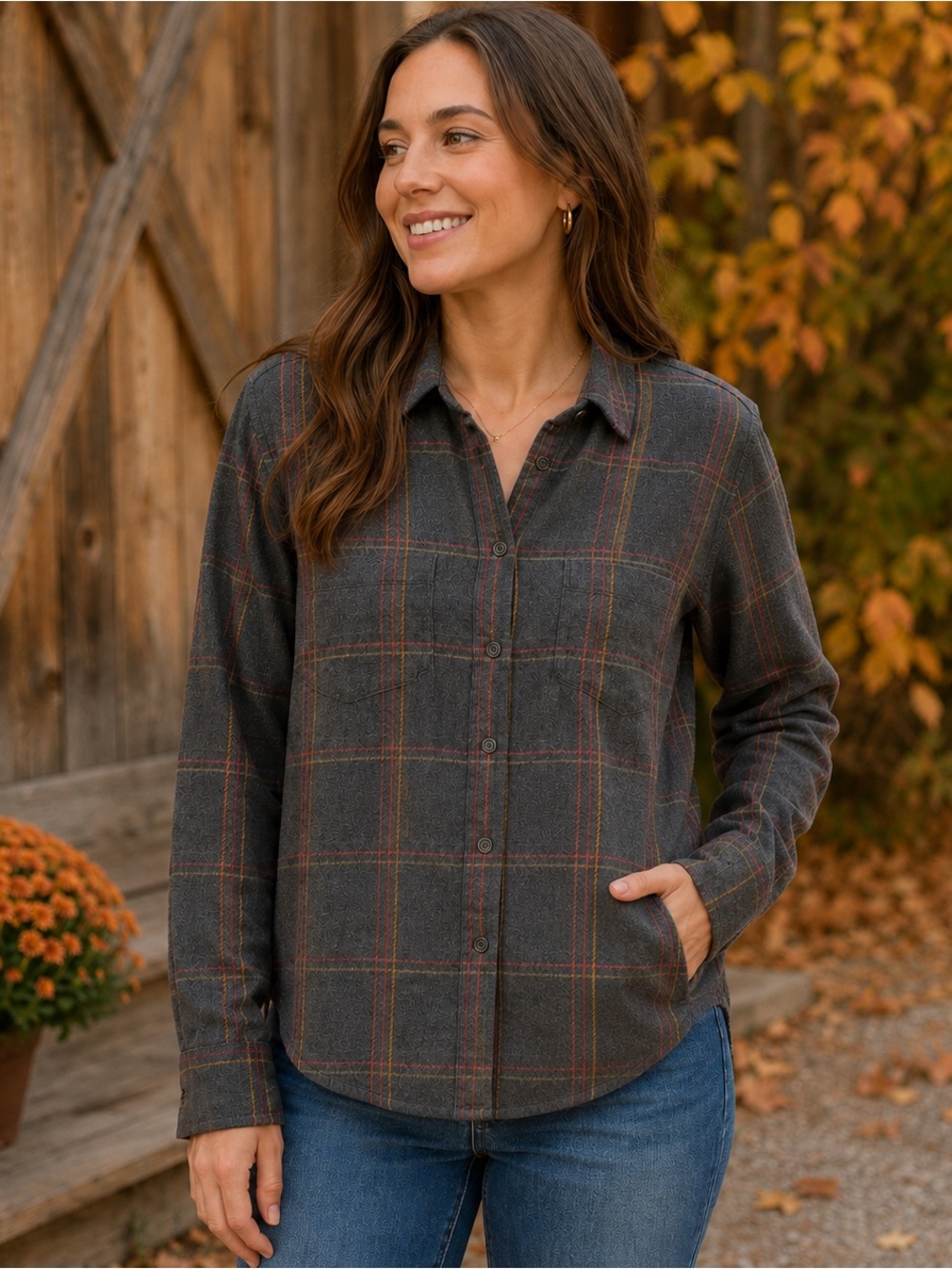 Madewell Women’s S  Plaid Flannel Shirt Gray Red Mustard Button Front Oversize